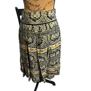 Loft Navy‎ Light Blue Floral Linen Skirt 6P